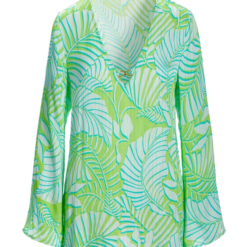 Boston Proper Resort Abstract Print Hardware Shimmer Tunic Blue/Green - Picture 2 of 7